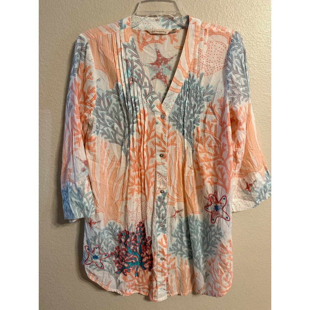 Soft Surroundings Coral Starfish Beach Tunic Shirt XS